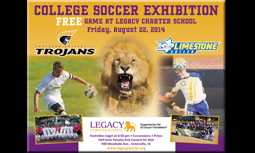 Legacy Charter School to host Free College Soccer Exhibition Game between Limestone and Anderson